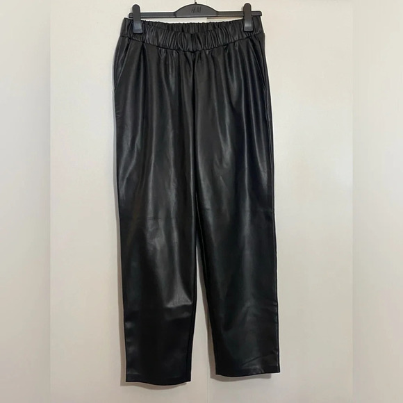 Lisadnyc the drop women black vegan faux leather baggy dress career work pants L - Picture 1 of 12